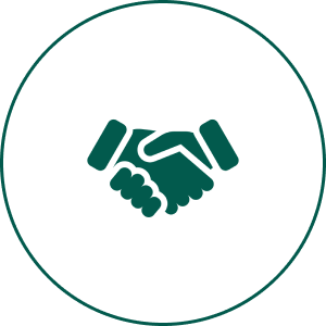 Handshake icon in green circular background.
