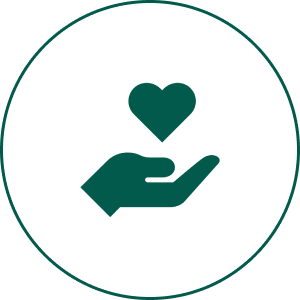 Hand holding heart icon in circle.