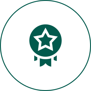 Star medal icon on black background.